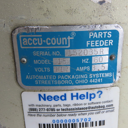 Accu-Count Model 15 Vibratory Parts Feeder Unit 117V 3.5A 60Hz (PARTS OR REPAIR)