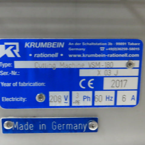Krumbein VSM-180 Vertical Cutting Slicer Machine 208V 3Ph