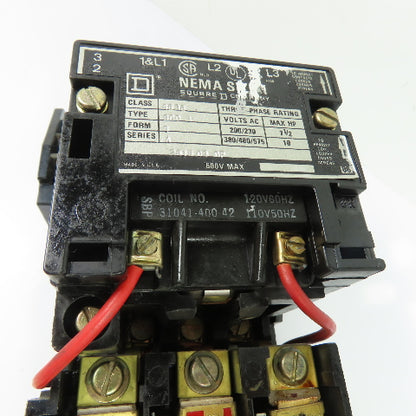 Square D 8536SC03 3-Pole NEMA Size 1 Motor Starter 120V Coil 600VAC