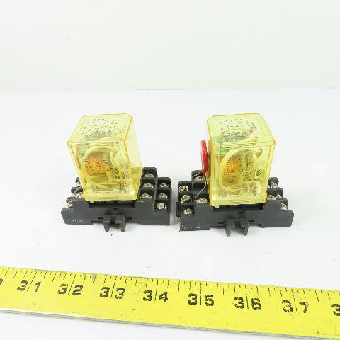 Idec RR3B-U 11-Pin 3PDT Ice Cube Relay w/Socket Base 120VAC Lot Of 2