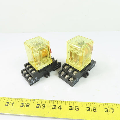 Idec RR3B-U 11-Pin 3PDT Ice Cube Relay w/Socket Base 120VAC Lot Of 2