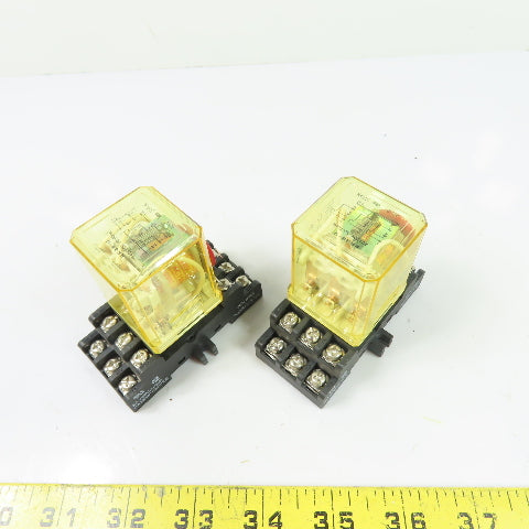 Idec RR3B-U 11-Pin 3PDT Ice Cube Relay w/Socket Base 120VAC Lot Of 2