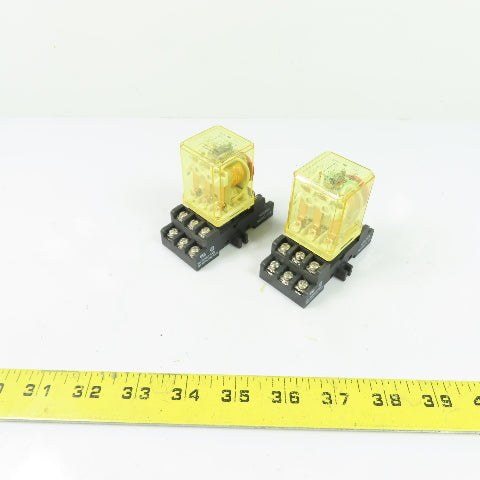 Idec RR3B-U 11-Pin 3PDT Ice Cube Relay w/Socket Base 120VAC Lot Of 2