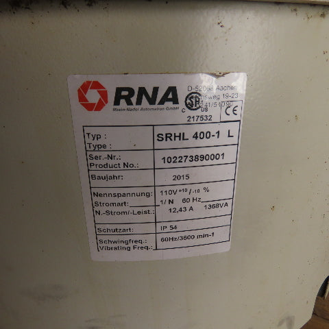RNA SRHL 400-1 L Vibratory Parts Feeder 110V 60Hz 17" x 10" Tall Bowl