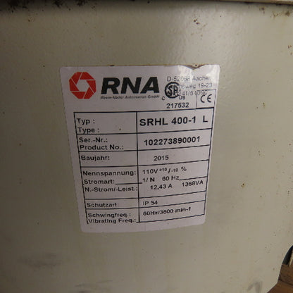 RNA SRHL 400-1 L Vibratory Parts Feeder 110V 60Hz 17" x 10" Tall Bowl