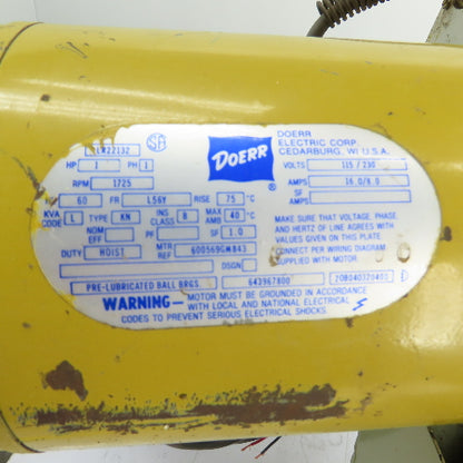 Yale KEL1-10H15S1 1 Ton 2000LB Electric Chain Hoist 115/230V 1Ph 15FPM 15' Lift