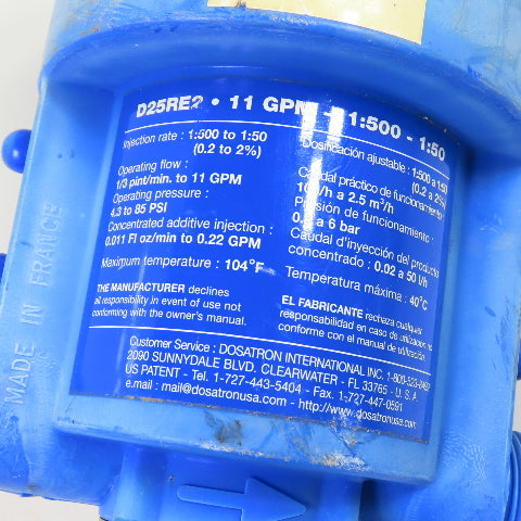 Dosatron D25RE2 11 GPM Water-Powered Chemical Injector Doser 1:500-1:50
