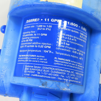 Dosatron D25RE2 11 GPM Water-Powered Chemical Injector Doser 1:500-1:50