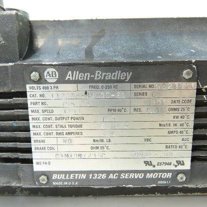 Allen-Bradley 1326AB-B430E-21 1.5kW AC Servo Motor 460V 3Ph 3200RPM