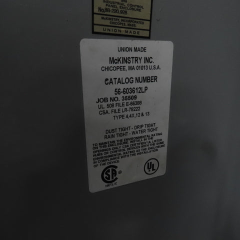 McKinstry 56-603612LP 60" x 36" x 12" Electrical Enclosure Cabinet w/ Back Plate