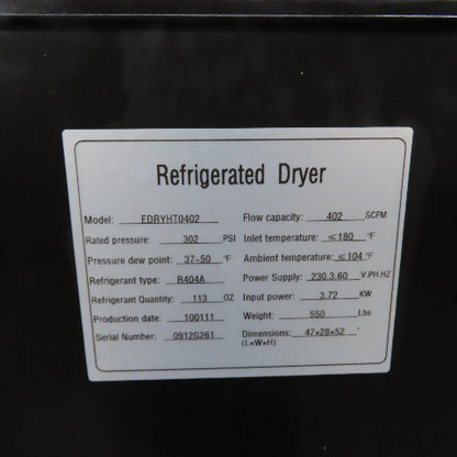 EDRYHT0402 402 SCFM Refrigerated Compressed Air Dryer 230V 3Ph 302PSI