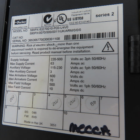 Parker 590PX-53270010-P00-U4V0 W/ Eurotherm 995 L BR42 590 DRV DC Drive