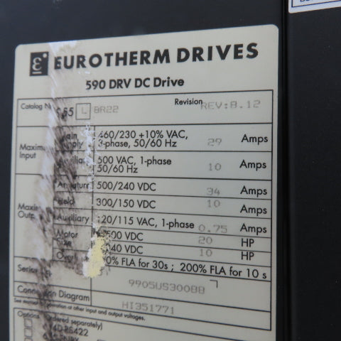 Parker 590PX-53270010-P00-U4V0 W/ Eurotherm 955L BR22 590 DRV DC Drive (Damaged)