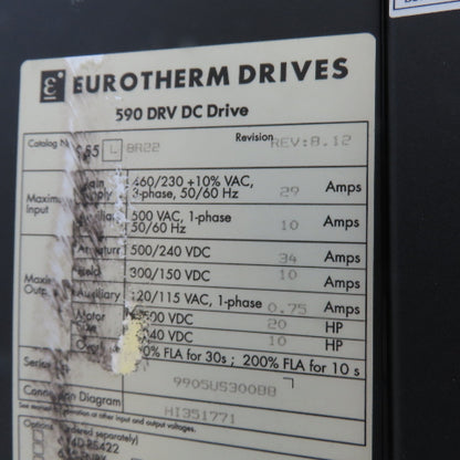 Parker 590PX-53270010-P00-U4V0 W/ Eurotherm 955L BR22 590 DRV DC Drive (Damaged)