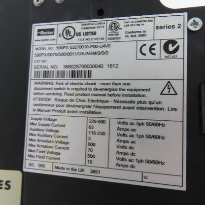 Parker 590PX-53270010-P00-U4V0 W/ Eurotherm 955L BR22 590 DRV DC Drive (Damaged)