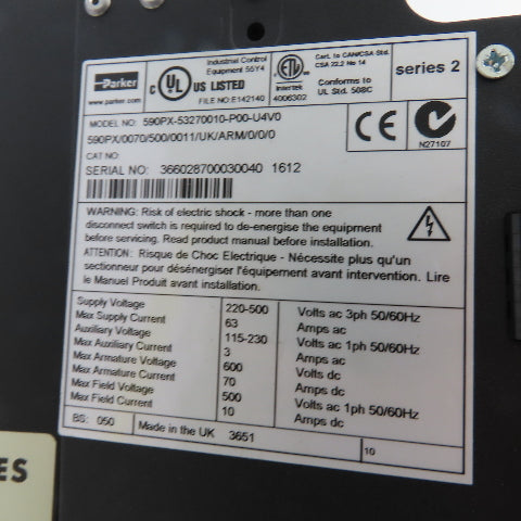 Parker 590PX-53270010-P00-U4V0 W/ Eurotherm 955L BR22 590 DRV DC Drive (Damaged)