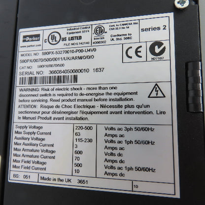 Parker 590PX-53270010-P00-U4V0 W/ Eurotherm 955-L-BR751 590 DRV DC Drive