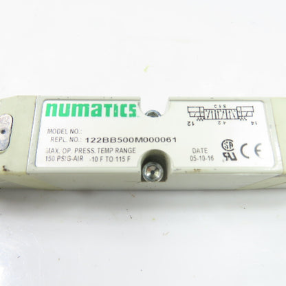 Numatics 122BB500M000061 24VDC Pneumatic Solenoid Directional Valve 150PSI