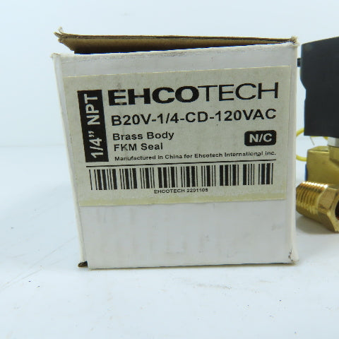 EHCOTECH B20V-1/4-CD-120VAC 1/4" NPT Brass Body Solenoid Valve N/C 120VAC