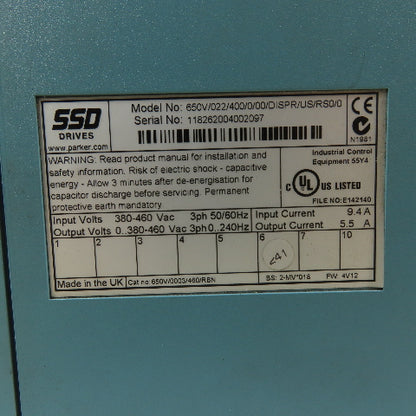 SSD Drives 650V/022/400/0/00/DISPR/US/RS0/0 AC Inverter Drive