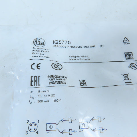 ifm IGA2008-FRKG/US-100-IRF IG5775 M18 8mm Inductive Proximity Sensor 10-55VDC