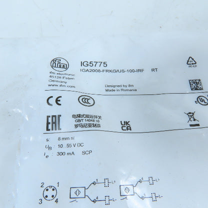 ifm IGA2008-FRKG/US-100-IRF IG5775 M18 8mm Inductive Proximity Sensor 10-55VDC