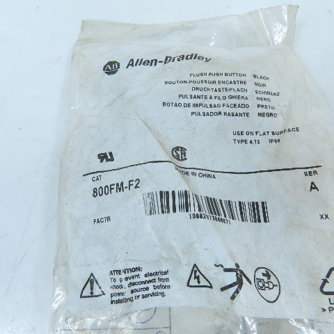 Allen-Bradley 800FM-F2 22mm Black Flush Momentary Push Button