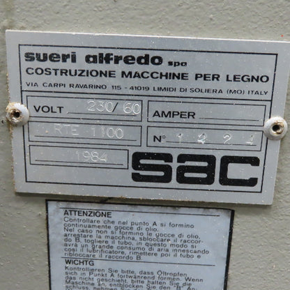 Sueri Alfredo RTE-1100 1100mm Wide Belt Sander 208V 3Ph 17-133FPM 1/4"-6" Tested