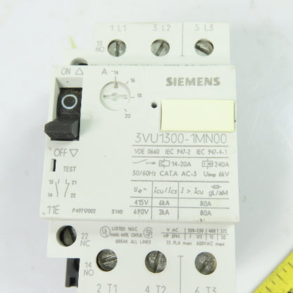 Siemens 3VU1300-1MN00 14-20A 3-Pole Manual Motor Starter Protector 600VAC