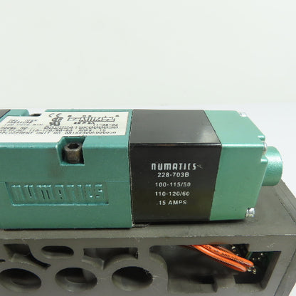 Numatics 228-703B 082SS415K000030 Solenoid Air Valve w/Manifold Base 110-120VAC