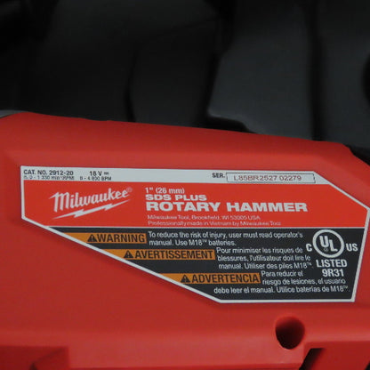 Milwaukee 2912-20 1" SDS Plus Cordless Brushless Rotary Hammer M 18V W/ Charger