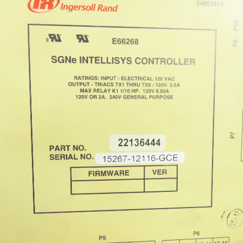 Ingersoll Rand 22136444 SGNe Intellisys Air Compressor Controller Panel 120VAC