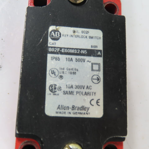 Allen-Bradley 802F-E60MS2-N5 10A Key Interlock Switch 500VAC Ser A