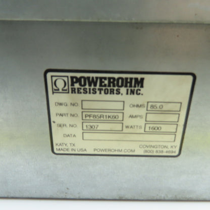 Powerohm Resistors, Inc. PF85R1K60 85 Ohm 1600W Dynamic Braking Resistor