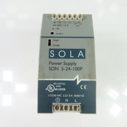 SOLA SDN 5-24-100P 24VDC 5A Industrial DIN Rail Power Supply 115/230VAC Input