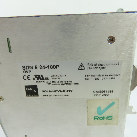SOLA SDN 5-24-100P 24VDC 5A Industrial DIN Rail Power Supply 115/230VAC Input
