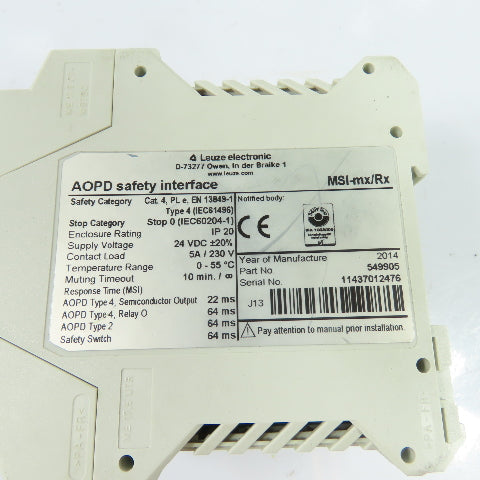 Leuze 549905 MSI-mx/Rx AOPD Safety Interface Relay 24VDC