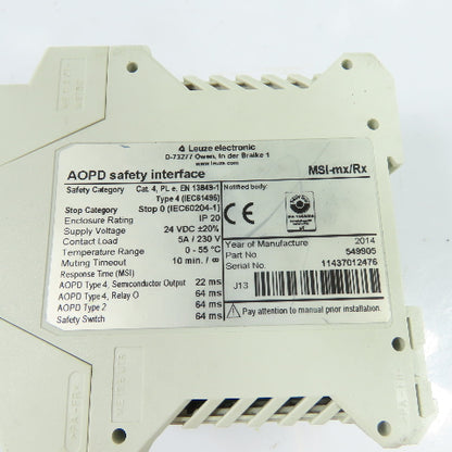 Leuze 549905 MSI-mx/Rx AOPD Safety Interface Relay 24VDC