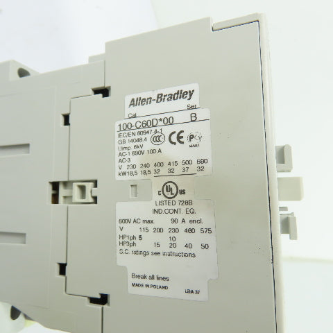 Allen-Bradley 100-C60D*00 60A 3-Pole IEC Contactor 24VDC Coil 600V Ser B
