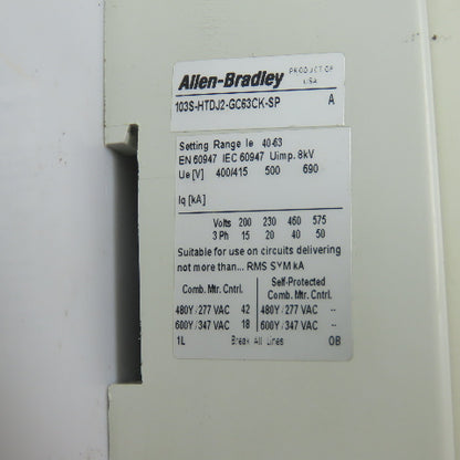 Allen-Bradley 140-CMN-6300 63A Manual Starter Circuit Breaker Protector 600V