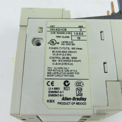 Allen-Bradley 193-ED1CB 1-5A 3-Pole Adjustable Solid State Overload Relay 600V
