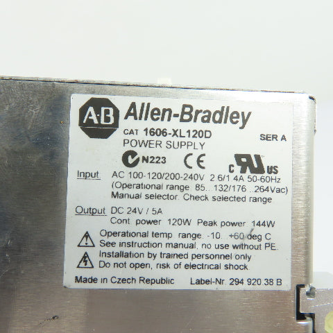 Allen-Bradley 1606-XL120D 24V DC 5A Power Supply 1PH 100-120/200-240VAC Input