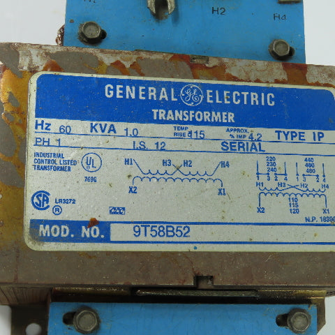 General Electric 9T58B52 1KVA 240/480V Pri110/120V Sec Control Transformer 1Ph