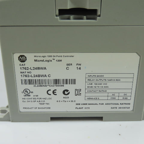 Allen-Bradley 1762-L24BWA Ser C FRN 14 MicroLogix 1200 Programmable Controller