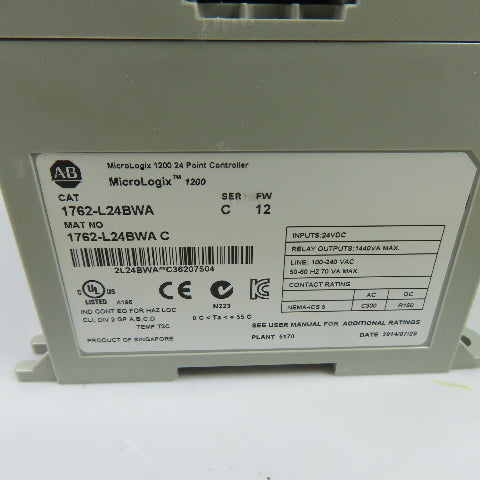 Allen-Bradley 1762-L24BWA Ser C FRN 12 MicroLogix 1200 Programmable Controller