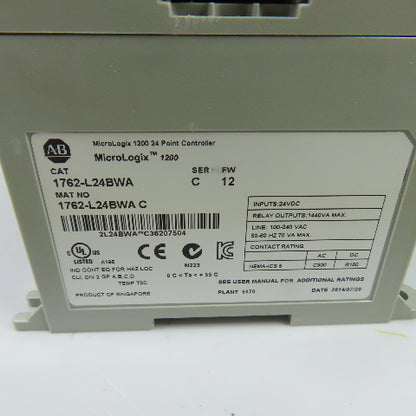 Allen-Bradley 1762-L24BWA Ser C FRN 12 MicroLogix 1200 Programmable Controller