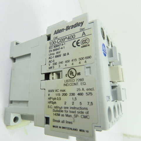 Allen-Bradley 100-C09*400 9A 4-Pole IEC Contactor 600VAC 440/480V Coil