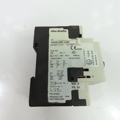 Allen-Bradley 140M-D8E-C20 14.5-20A 3Pole Motor Protector Circuit Breaker 600VAC
