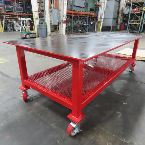 NEW 96"x 48"x 34"H - 1/2" Top Steel Top Rolling Work Bench Welding Table W/Shelf