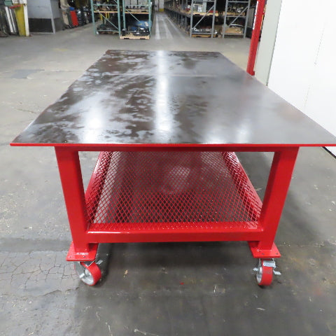 NEW 96"x 48"x 34"H - 1/2" Top Steel Top Rolling Work Bench Welding Table W/Shelf